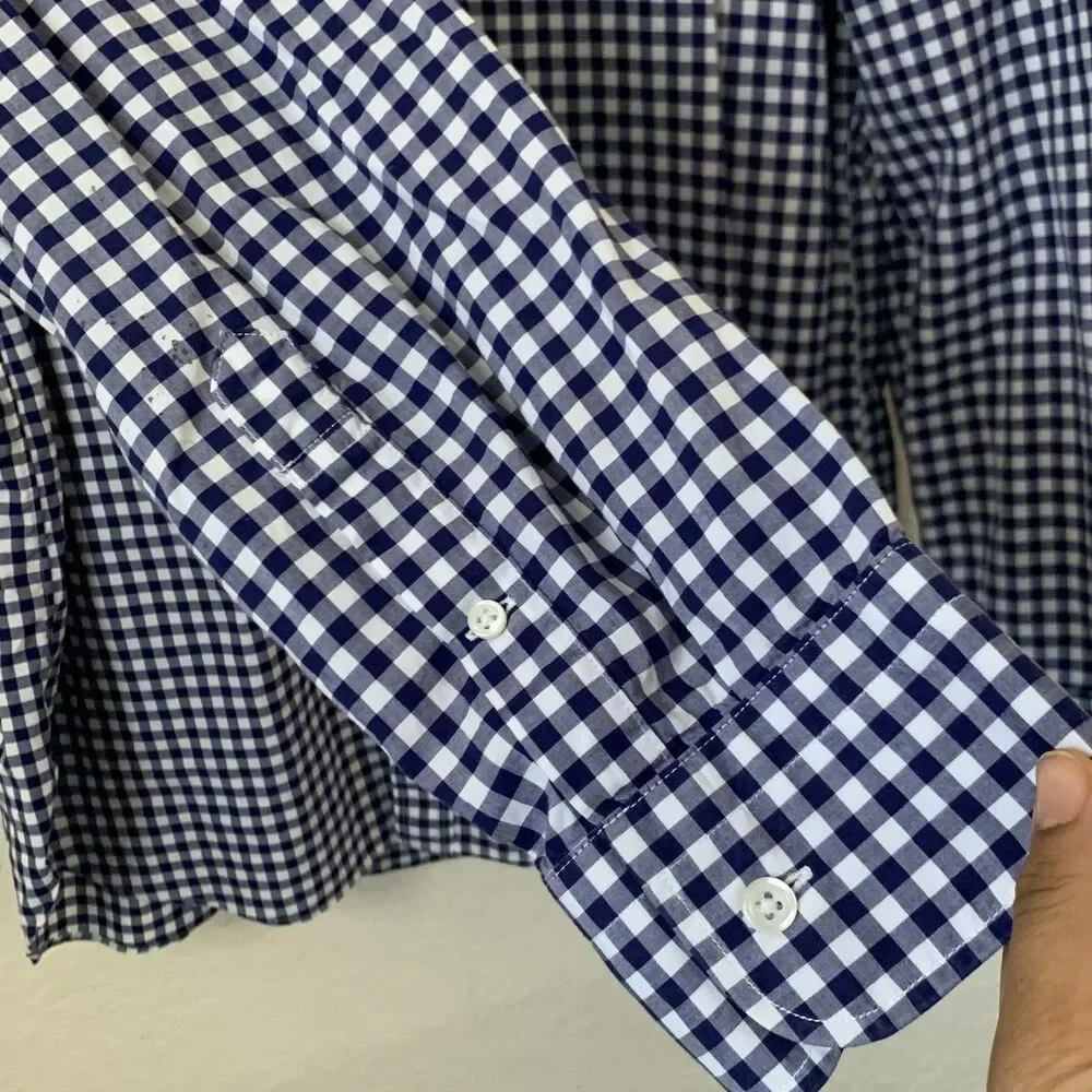 J Crew Ludlow Shirt 120s 2 Ply Cotton Men XL Blue‎ White Gingham Plaid Button Up